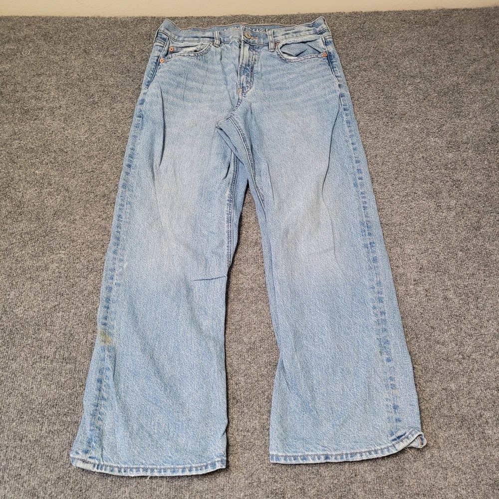 American Eagle Jeans Womens Size 31 Light Wash Wide Leg Strigid Distressed Fair